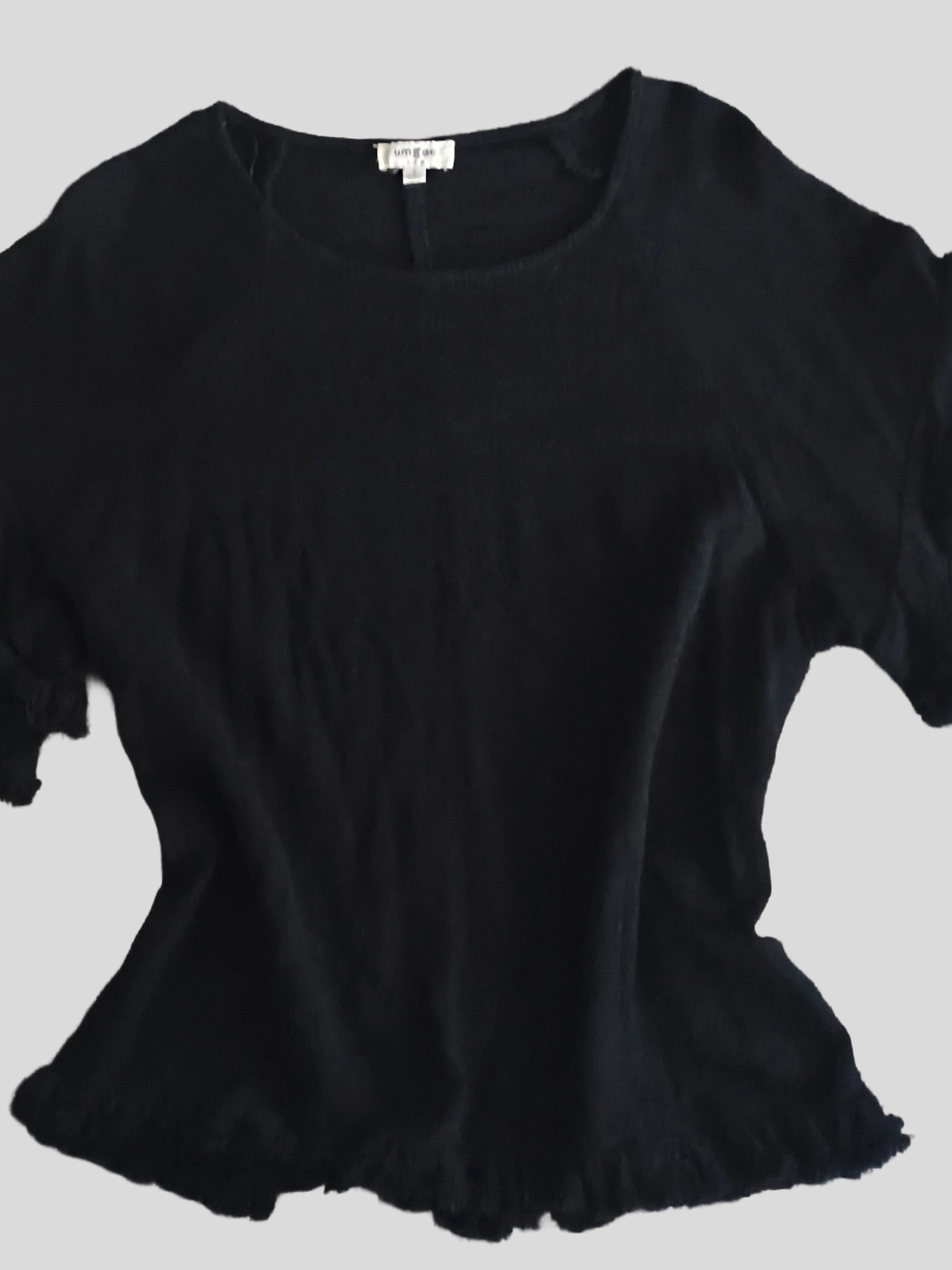 UMGEE Black Ribbed Short-Sleeve Scoop Neck Top